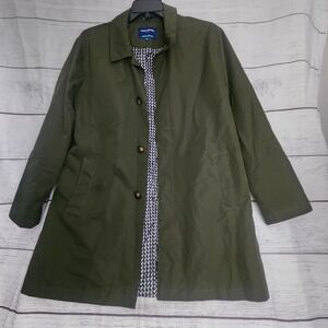 Harry Brown London XL Hip Length Button Up Rain Coat Jacket Dk Olive Green 1148